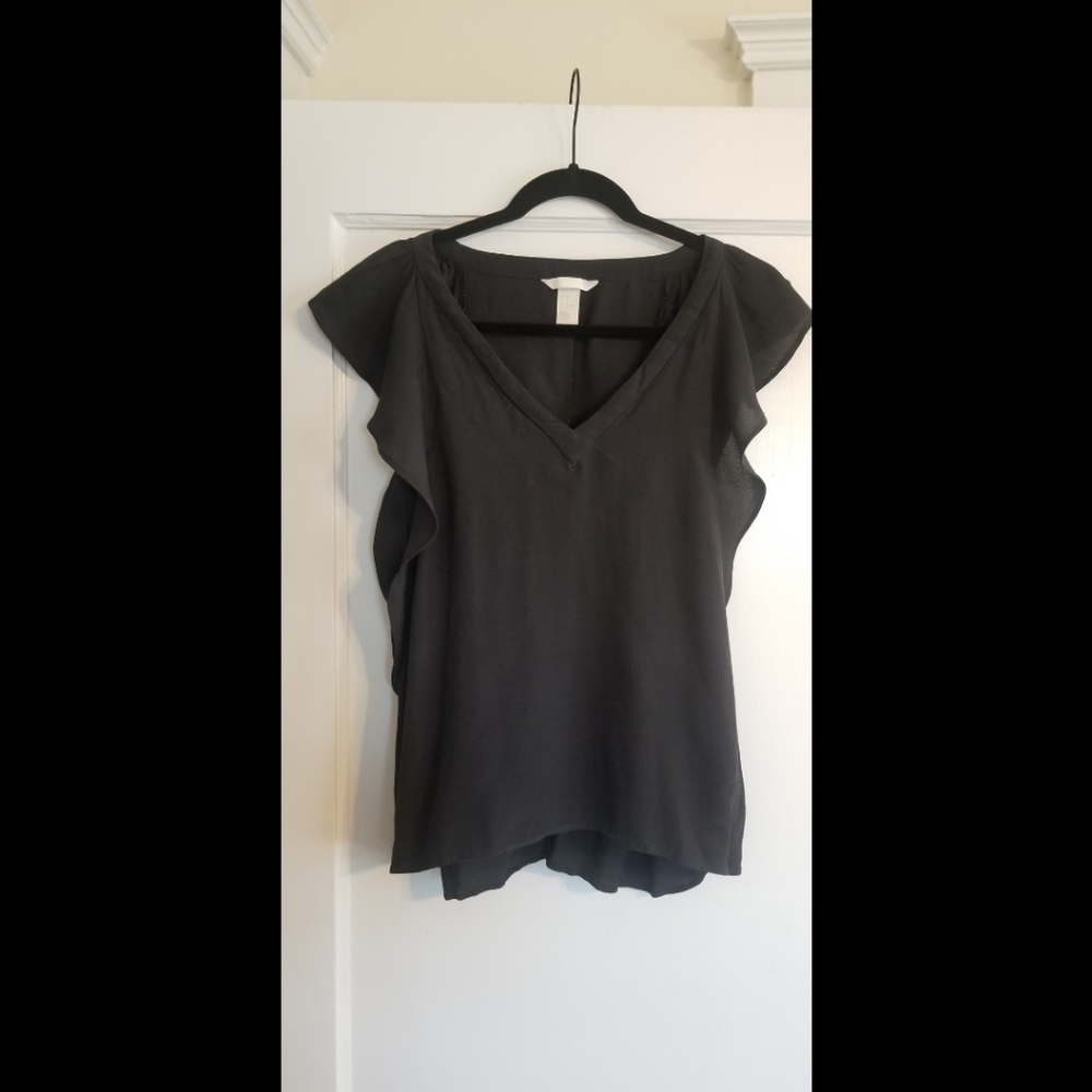 💙 Grey H&M blouse flowy sleeves v-neck